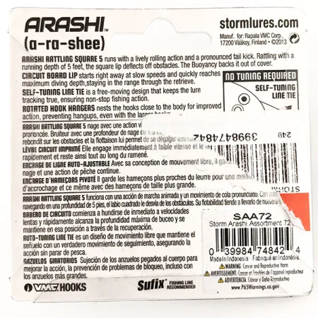 Storm Arashi Rattling Square 5 Wobbler, Black Chartreuse Shad, 18g, #11335