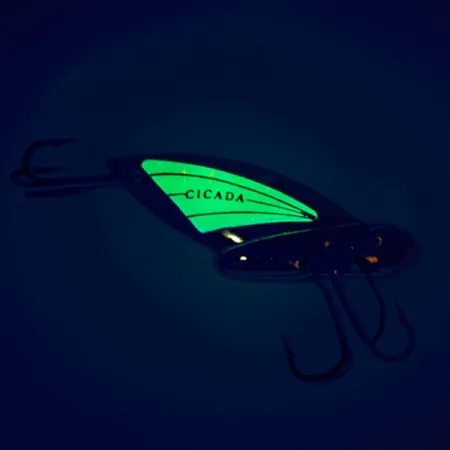 Reef Runner Cicada Vibrationsbete, Nickel/Grön, 6g, Glow Wing, #11430