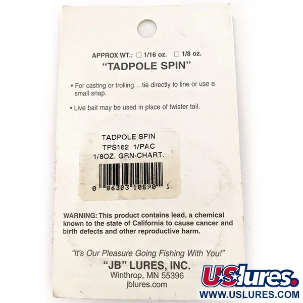 JB lures Tadpole spin UV Spinnerbait, Chartreuse, 4g, UV-reaktiv, #11453