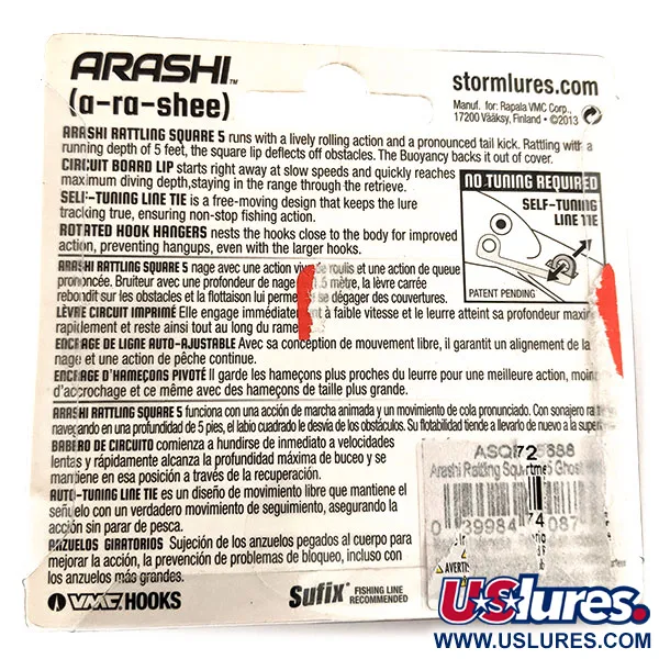 Storm Arashi Rattling Square 5 Crankbait, Ghost, 18g, Självjust., #11953