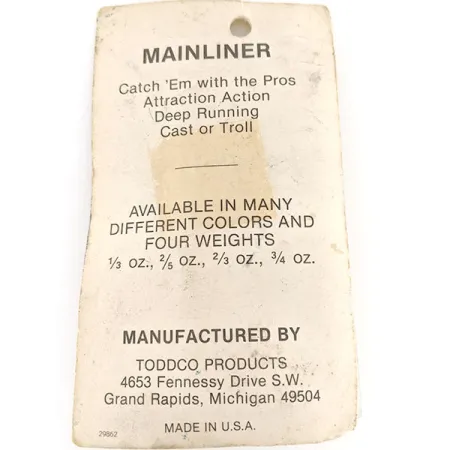 TODDCO Main liner Skeddrag, Nickel / Grön, 11g, Vintage USA, #12335