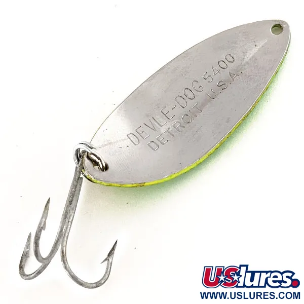 Dardevle Devle Dog 5400 UV Skeddrag, Gul/Grön/Nickel, 14g, UV, #12409