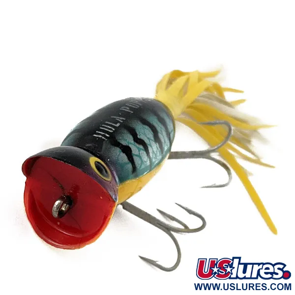 Fred Arbogast Hula Popper, 10g, Gul/Blå Fjäll, Ytbete #18822
