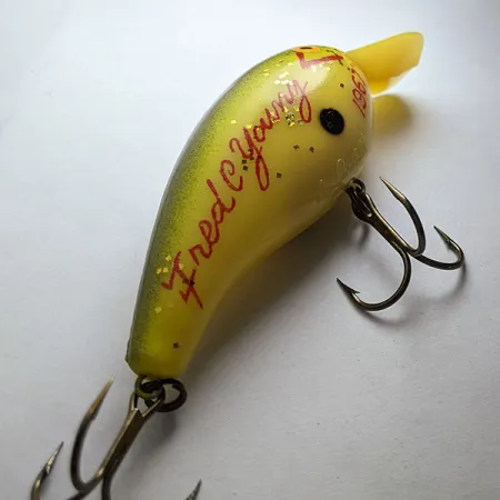Cotton Cordell Big O Fred C Yang 1967, 14g, Gul/Grön, Crankbait #20766