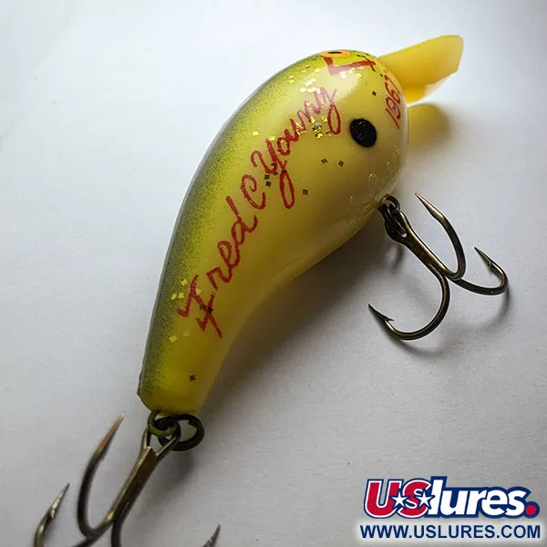 Cotton Cordell Big O Fred C Yang 1967, 14g, Gul/Grön, Crankbait #20766