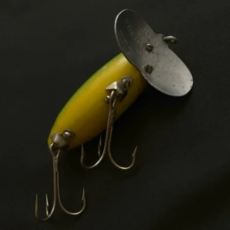 Fred Arbogast Jitterbug, Early Bug Eye, 14g, Green Tiger, Ytbete #23902