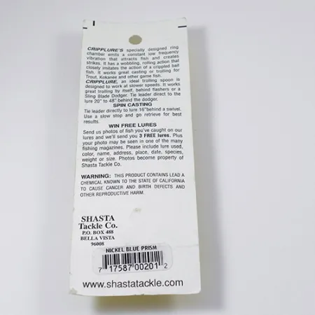 Shasta Cripplure Skeddrag, Nickel/Blå, 7g, Vibrationskammare, #2103