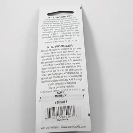 Acme K.O. Wobbler UV Skeddrag, Nickel/UV, 21g, UV-reaktiv, #2216