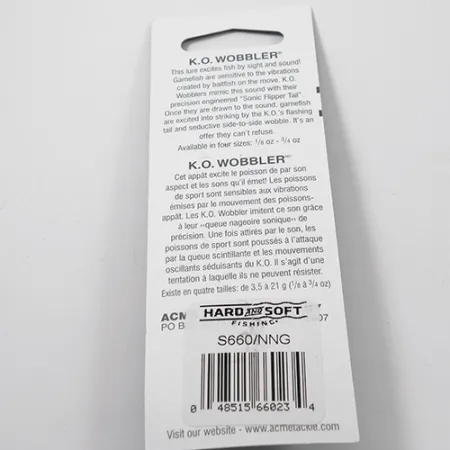 Acme K.O. Wobbler Skeddrag, Nickel / Green, 7g, Sonic Flipper Tail, #3025