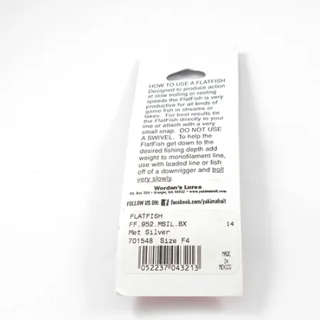 Yakima Bait FlatFish F4 Vobbler, Silver, 4cm, Trolling, #2288