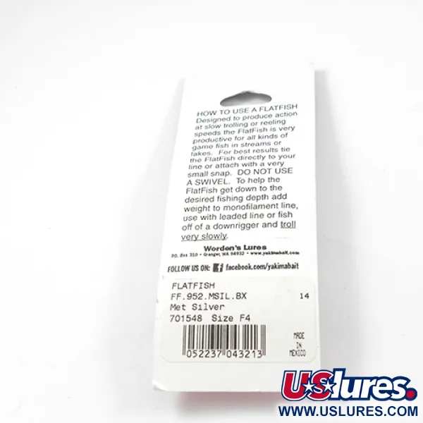 Yakima Bait FlatFish F4 Vobbler, Silver, 4cm, Trolling, #2288