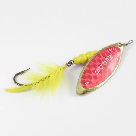 Mepps Aglia Long 4 Spinnare, Röd/Gul/Mässing, 17g, Fjäderstjärt, #2591