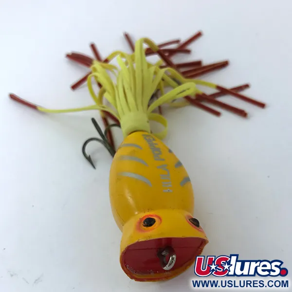 Fred Arbogast Hula Popper Ytbete, Yellow, 8g, Gummikjol, #3798