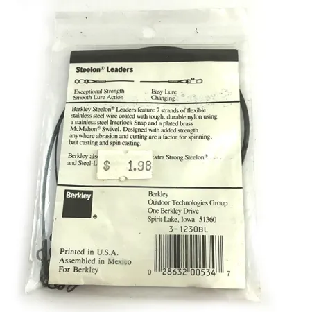 Berkley Steelon Leaders Tafsar, Svart, 13.6kg, 30cm, #6198