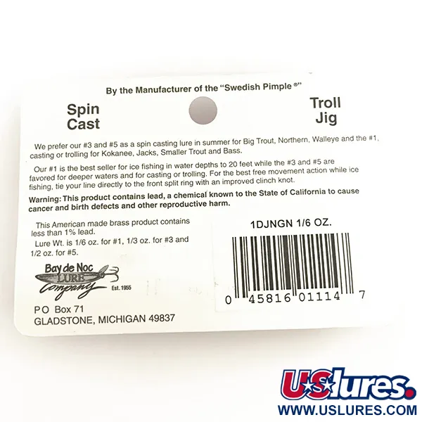 Bay de Noc Do-Jigger Skeddrag, Nickel / Grön, 5g, Fjäderring, #6422