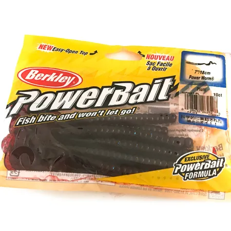 Berkley Power Worm gummibete, Mörkröd/Blått Glitter, 18cm, #6487