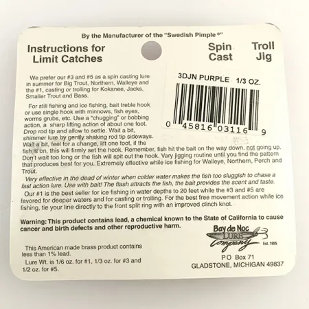 Bay de Noc Do-Jigger Skeddrag, Nickel / Lila, 9g, Lockskivor, #6573