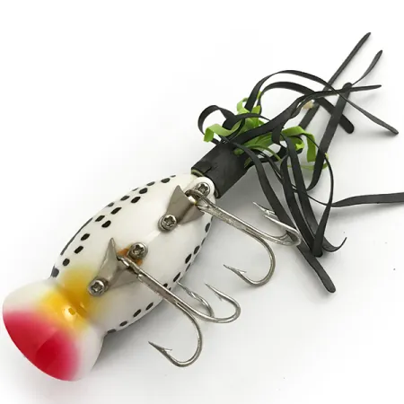 Fred Arbogast Hula Popper, White Tiger / Röd, 10g, Kjol, #6617