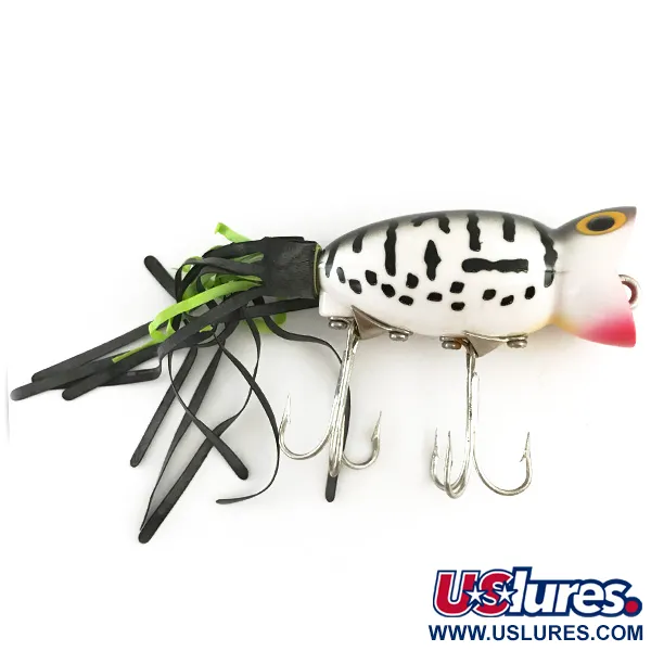 Fred Arbogast Hula Popper, White Tiger / Röd, 10g, Kjol, #6617