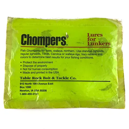 Chompers Single Tail Grub 8pcs Jigg, Chartreuse Pepper, #7088