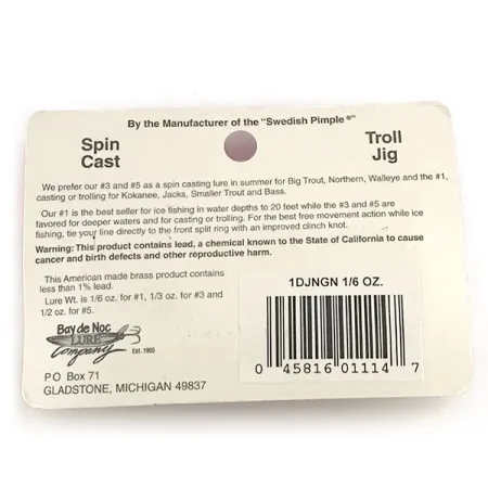 Bay de Noc Do-Jigger Skeddrag, Nickel / Grön, 5g, Mässing, #8779