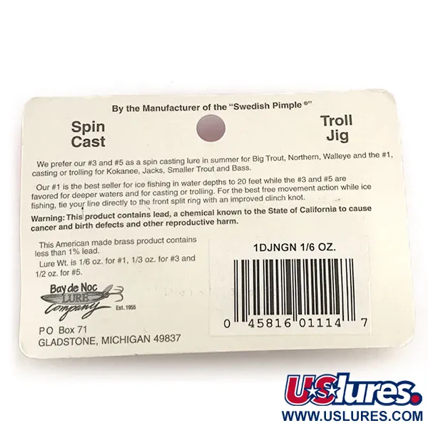 Bay de Noc Do-Jigger Skeddrag, Nickel / Grön, 5g, Mässing, #8779