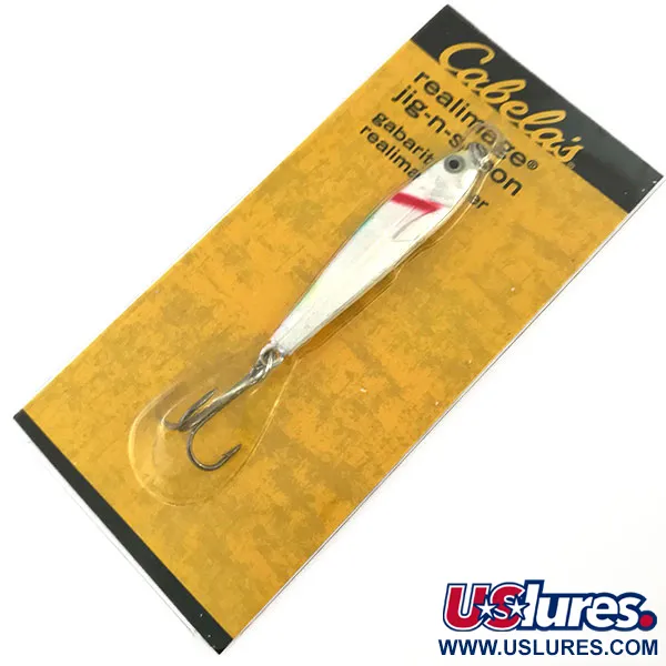 Cabela's Real Image Jig-N-Spoon Pirk, Pärlvit, 14g, 3D-ögon, #9310
